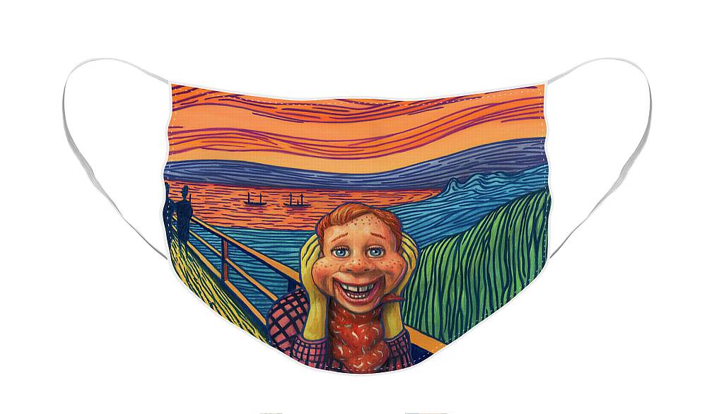 Howdy Doody Face Mask featuring the painting Howdy's Happy Scream by James W Johnson