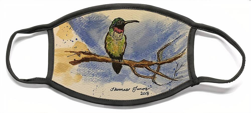 Hummingbird Face Mask featuring the painting Hummingbird at rest by Thomas Janos