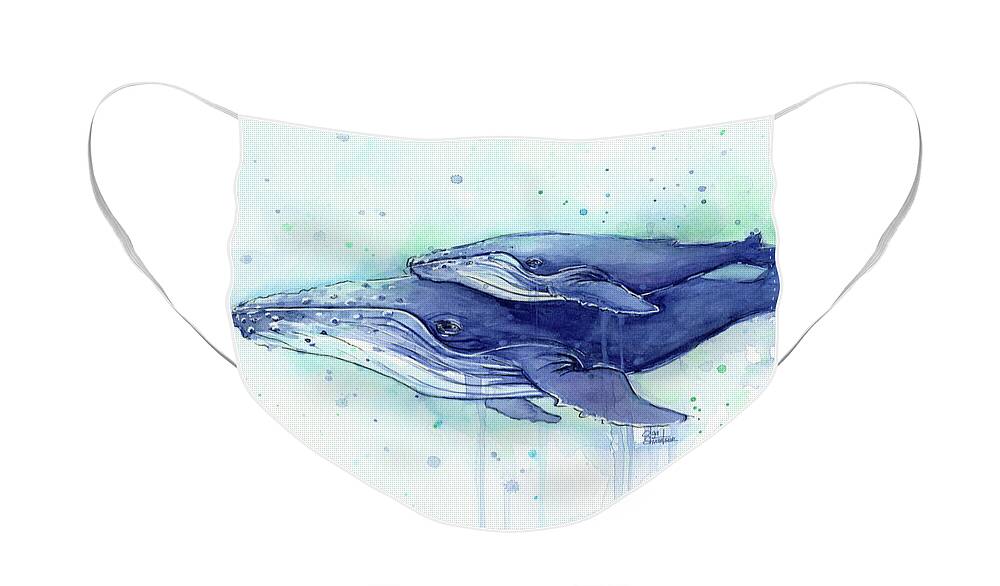 Whale Face Mask featuring the painting Humpback Whale Mom and Baby Watercolor by Olga Shvartsur