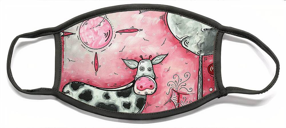 Art Face Mask featuring the painting I LOVE MOO Original MADART Painting by Megan Aroon