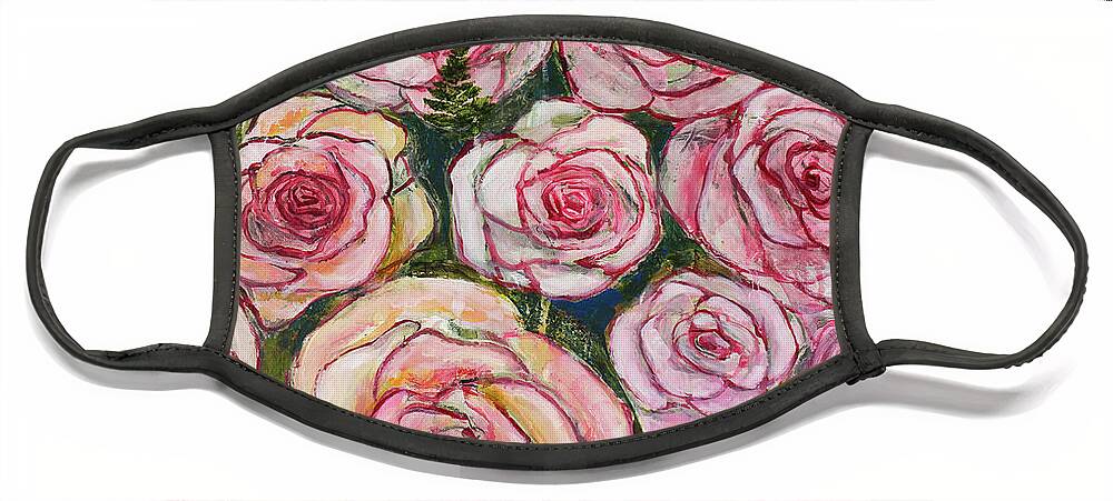 Flowers Face Mask featuring the painting Love is a Bunch of Pink Roses by Blenda Studio