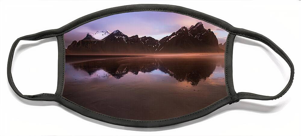 Sunrise Face Mask featuring the photograph Iceland Sunset Reflections by Larry Marshall