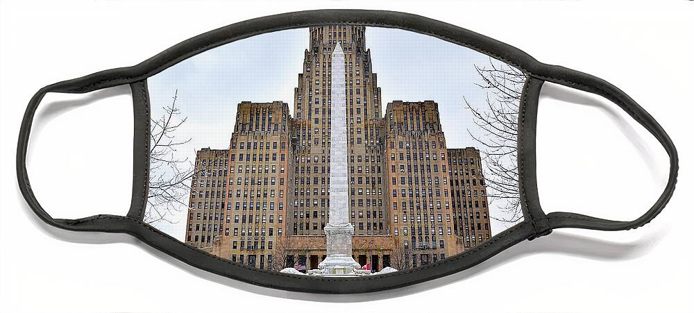 Art Deco Face Mask featuring the photograph Iconic Buffalo City Hall in Winter by Nicole Lloyd