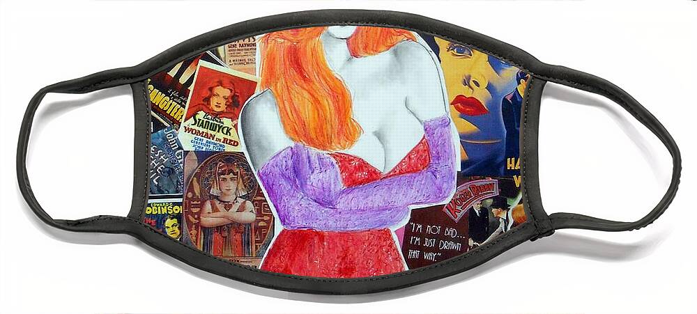Jessica Rabbit Face Mask featuring the mixed media I'm Just DRAWN That Way-- Jessica Rabbit Portrait by Jayne Somogy