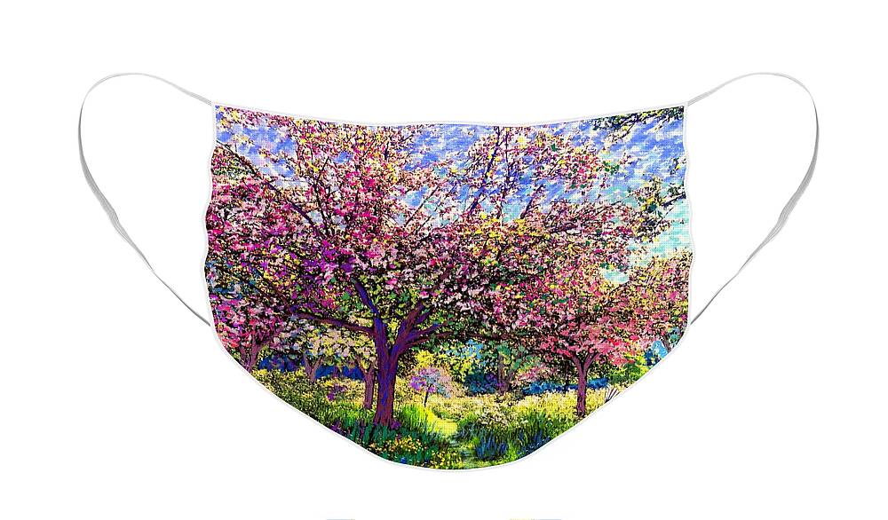 Floral Face Mask featuring the painting In Love with Spring, Blossom Trees by Jane Small