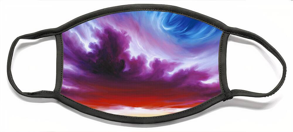 Sunrise; Sunset; Power; Glory; Cloudscape; Skyscape; Purple; Red; Blue; Stunning; Landscape; James C. Hill; James Christopher Hill; Jameshillgallery.com; Ocean; Lakes; Genesis; Creation; Quantum; Singularity Face Mask featuring the painting In the Beginning by James Hill