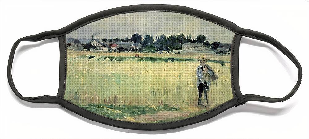 The Face Mask featuring the painting In the Wheatfield at Gennevilliers by Berthe Morisot