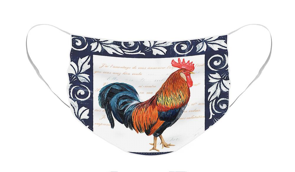 Rooster Face Mask featuring the painting Indigo Rooster 1 by Debbie DeWitt