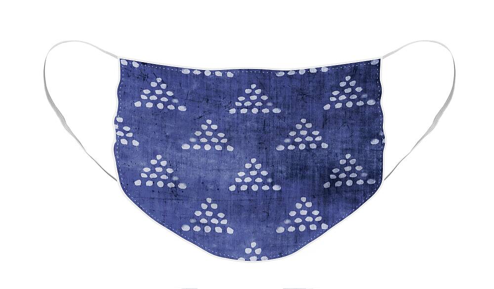 Indigo Face Mask featuring the mixed media Indigo Triangles 2- Art by Linda Woods by Linda Woods