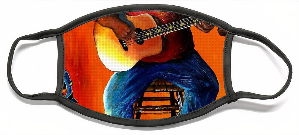 Guitarist Face Mask featuring the painting Inside my music III by Arthur Covington
