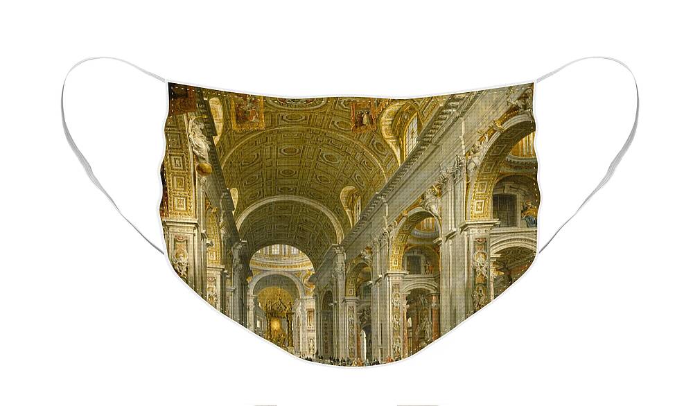 Interior Face Mask featuring the painting Interior of St. Peter's - Rome by Giovanni Paolo Panini