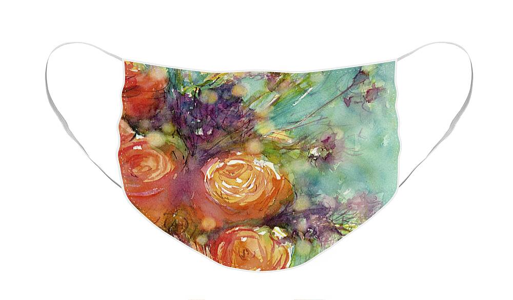 Flowers Face Mask featuring the painting It's a Teal World by Judith Levins