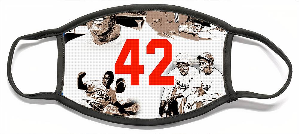 Jackie Robinson Face Mask featuring the digital art Jackie 42 by Greg Joens