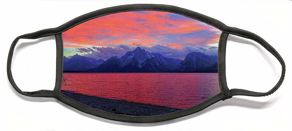 Jackson Lake Face Mask featuring the photograph Jackson Lake Sunset by Greg Norrell