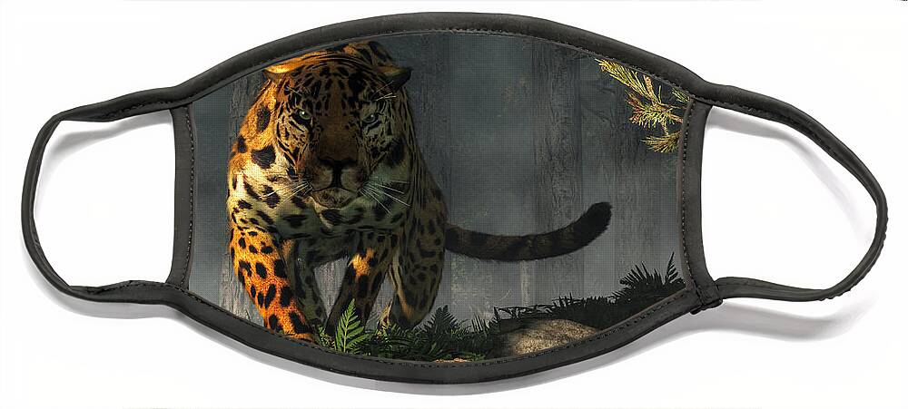 Jaguar Face Mask featuring the digital art Jaguar by Daniel Eskridge