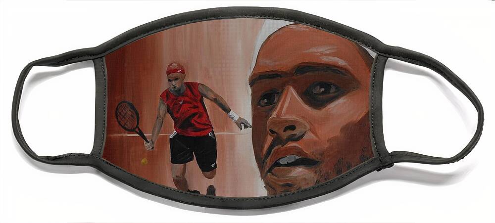 James Face Mask featuring the painting James Blake by Quwatha Valentine