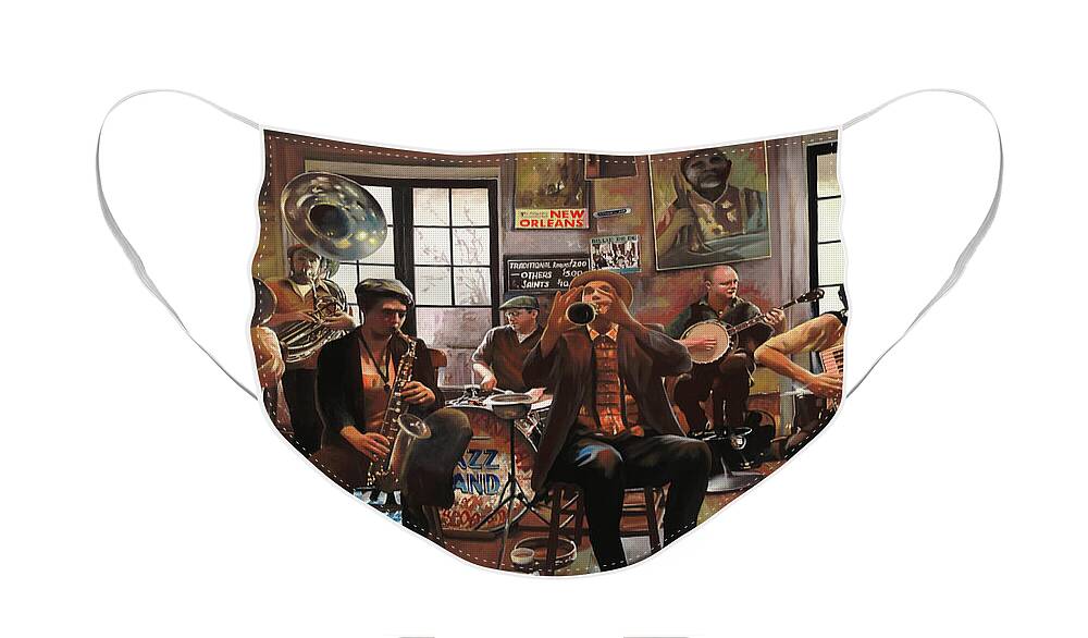 Jazz Face Mask featuring the painting Jazz A 7 by Guido Borelli