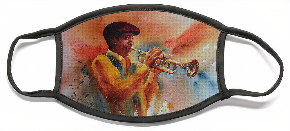 Music Face Mask featuring the painting Jazz Man by Ruth Kamenev