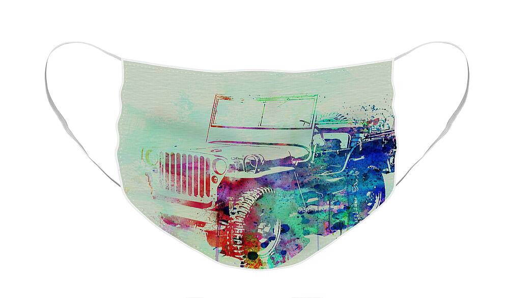 Willis Face Mask featuring the painting Jeep Willis by Naxart Studio