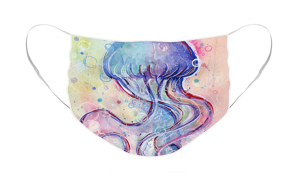Fish Face Mask featuring the painting Jelly Fish Watercolor by Olga Shvartsur