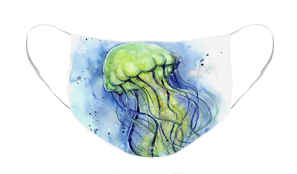 Watercolor Jellyfish Face Mask featuring the painting Jellyfish Watercolor by Olga Shvartsur
