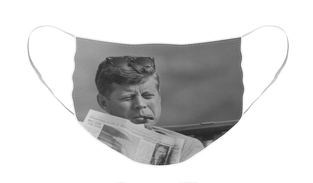Jfk Face Mask featuring the photograph JFK Relaxing Outside by War Is Hell Store