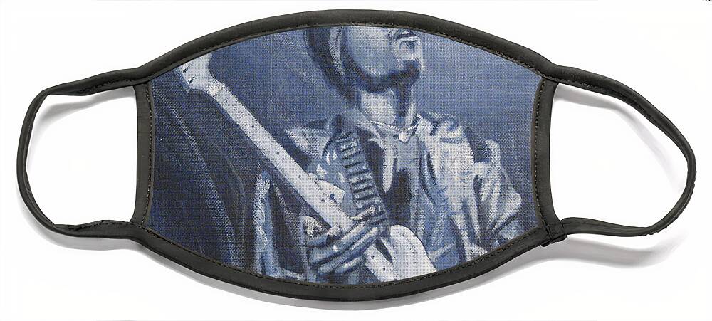 Jimi Hendrix Face Mask featuring the painting Jimi In the Bluelight by Michael Morgan