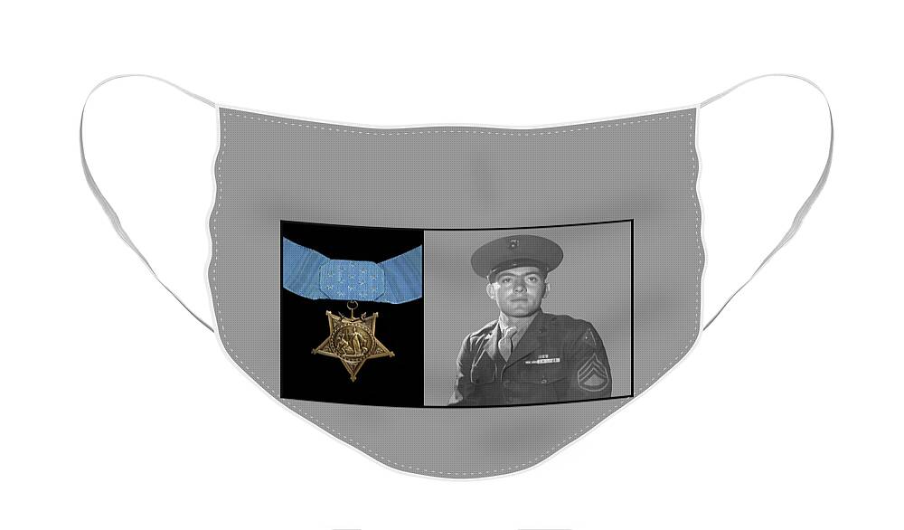 Medal Of Honor Face Mask featuring the painting John Basilone and The Medal of Honor by War Is Hell Store