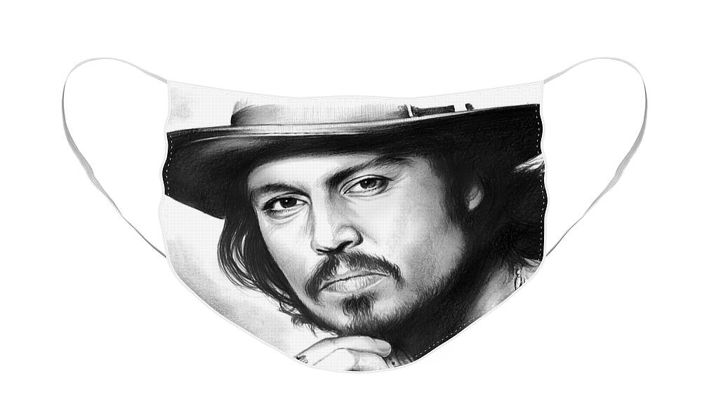 Johnny Depp Face Mask featuring the drawing Johnny Depp by Greg Joens