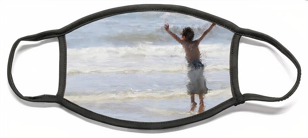 Little Boy Face Mask featuring the painting Joyful Jumping In The Ocean by Constance Woods