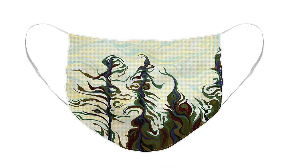 Tree Face Mask featuring the painting Joyful Pines, Whispering Lines by Amy Ferrari