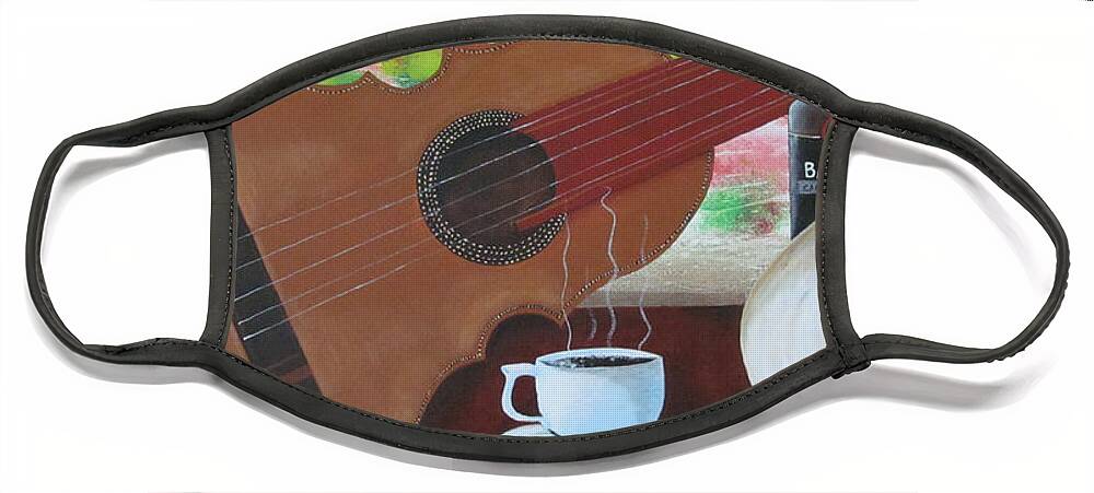 Guitar Face Mask featuring the painting Joys of Life by Gloria E Barreto-Rodriguez