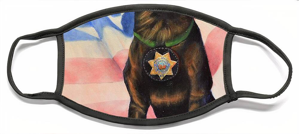 K-9 Face Mask featuring the painting K-9 Officer Rodney by Sherry Strong