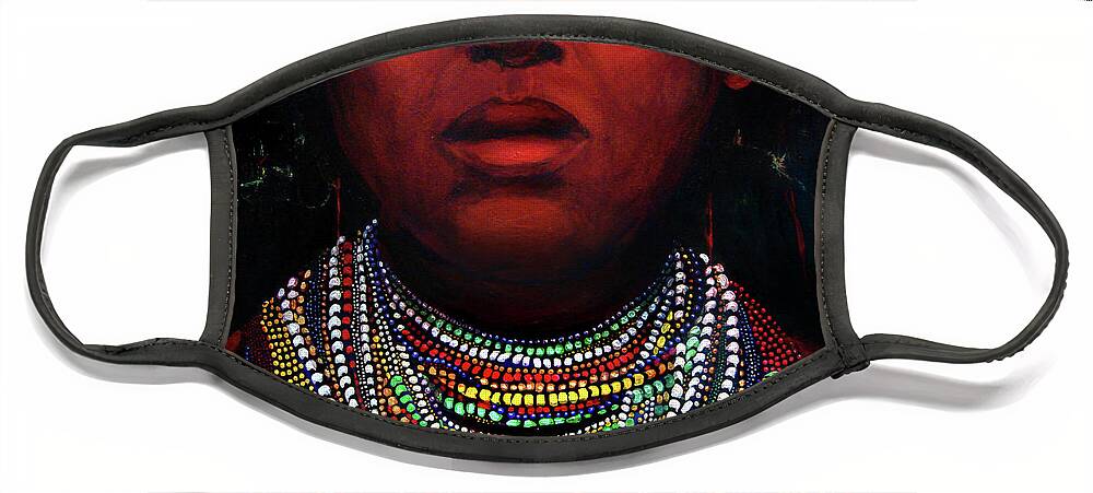 African Face Mask featuring the painting Karo of the Omo River by Cora Marshall