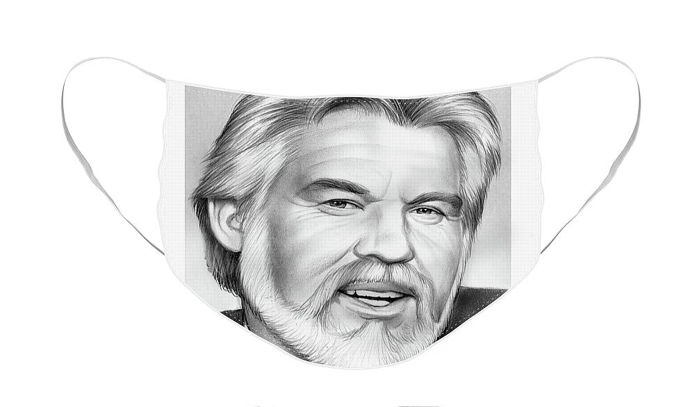 Pencil Drawing Face Mask featuring the drawing Kenny Rogers by Greg Joens