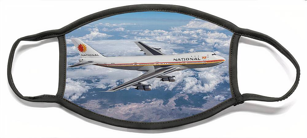 National Airlines Face Mask featuring the digital art Queen of the Skies - The 747 by Erik Simonsen