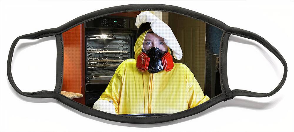 Burning Face Mask featuring the photograph Kitchen disaster with HazMat suit by Karen Foley