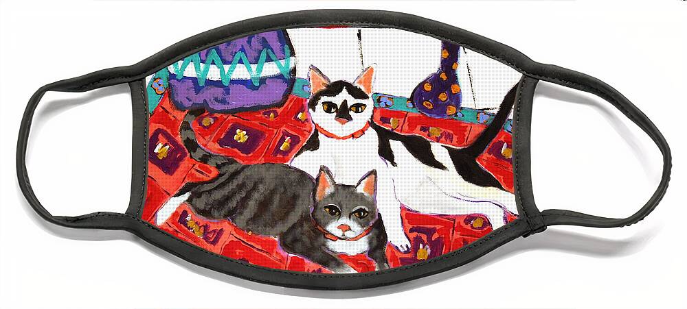 Contemporary Art Face Mask featuring the painting Kitty Love by Linda Holt