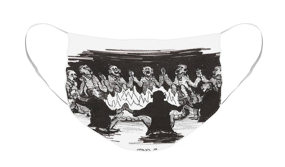 Feral Face Mask featuring the drawing Kumbaya by R Allen Swezey