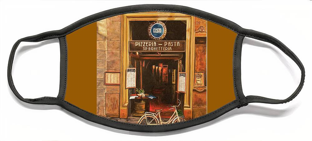 Italian Cafe Painting Face Mask featuring the painting La Bicicletta by Charlotte Blanchard