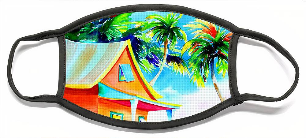 Key West To Cayo Hueso Face Mask featuring the painting La Casa Cayo Hueso by Phyllis London