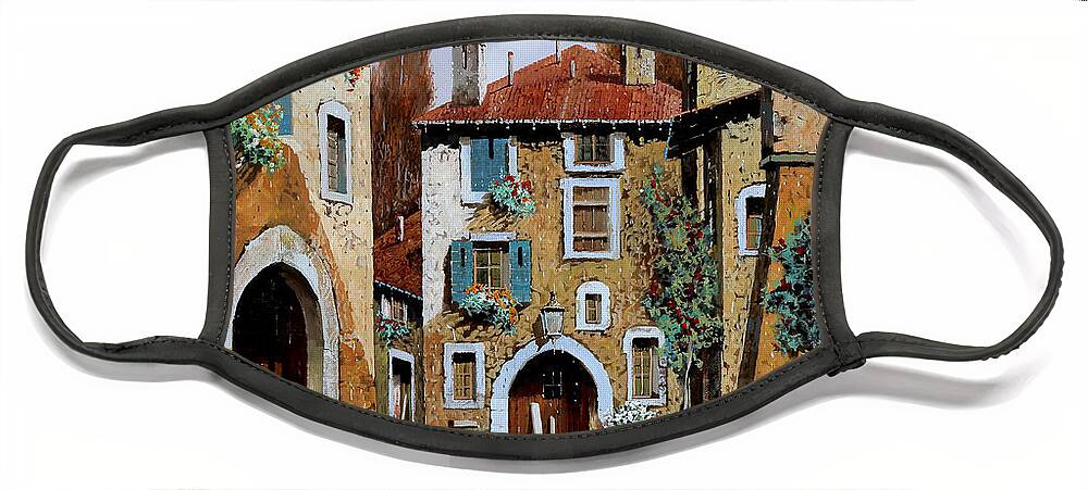 Square Face Mask featuring the painting La Piazzetta by Guido Borelli