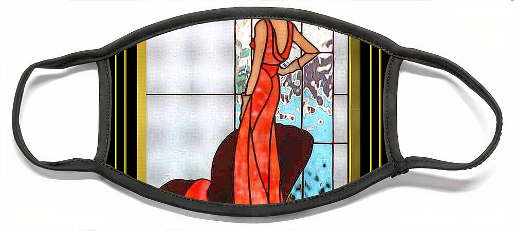 Art Deco Face Mask featuring the digital art Lady in Red - Frame 5 by Chuck Staley