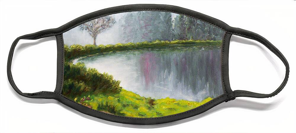 Lake In The Part Face Mask featuring the painting Lake in the park by Uma Krishnamoorthy