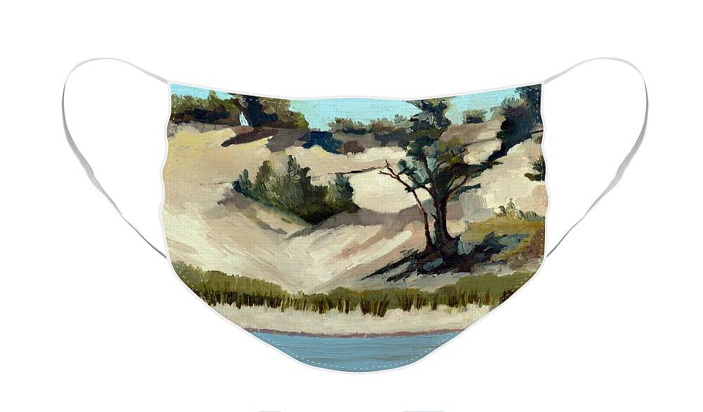 Nature Face Mask featuring the painting Lake Michigan Dune with Trees and Beach Grass by Michelle Calkins