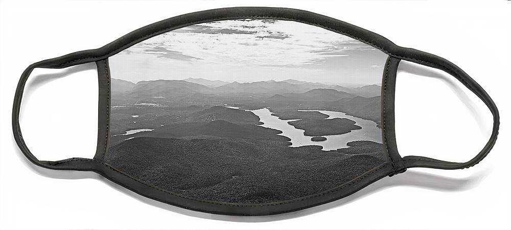 Placid Face Mask featuring the photograph Lake Placid from Whiteface Mountain Adirondacks Upstate New York Wilmington Black and White by Toby McGuire