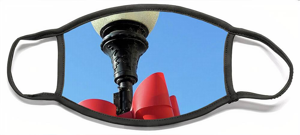 Lamp Post Face Mask featuring the photograph Lamp Post with Red Bow by Janice Drew