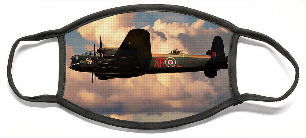 Lancaster Bomber Face Mask featuring the digital art Lancaster L-Leader by Airpower Art