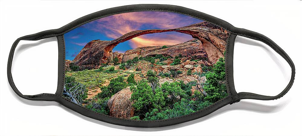 Arch Face Mask featuring the photograph Landscape Arch at Sunset by Michael Ash
