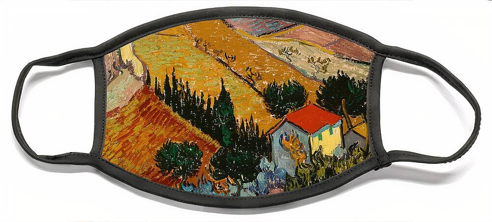 Landscape Face Mask featuring the painting Landscape with House and Ploughman by Vincent Van Gogh